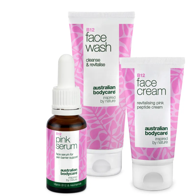 Hudplejesæt med B12  -  Ansigtsrens, Serum og Ansigtscreme â Hudplejesæt med B12 for glat og sund hud. Indeholder rens, serum og creme til daglig fugt og pleje.