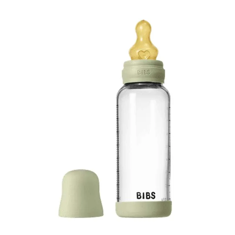 BIBS Bottle - Sutteflaskesæt - Glas - Naturgummi/Medium Flow/Rund - 240ml - Sage