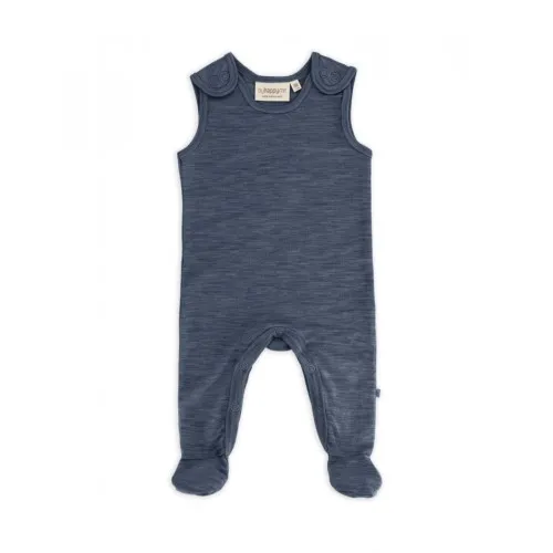 Retro Sparkedragt Med Fod Og Trykknapper På Indersiden Af Benene Til Baby, I 100% Økologisk Merino Uld Navy Melange 56