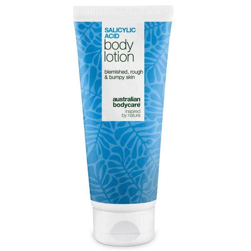 Body Lotion med salicylsyre  -  mod bumser og tør hud â Body lotion med salicylsyre eksfolierer, fugter og reducerer bumser, uren hud og tørre områder. Perfekt til daglig hudpleje.