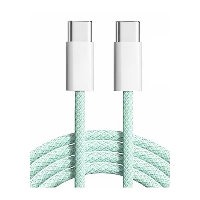 Flettet USB-C til USB-C kabel. Han-Han. 2m. Pastel Grøn.