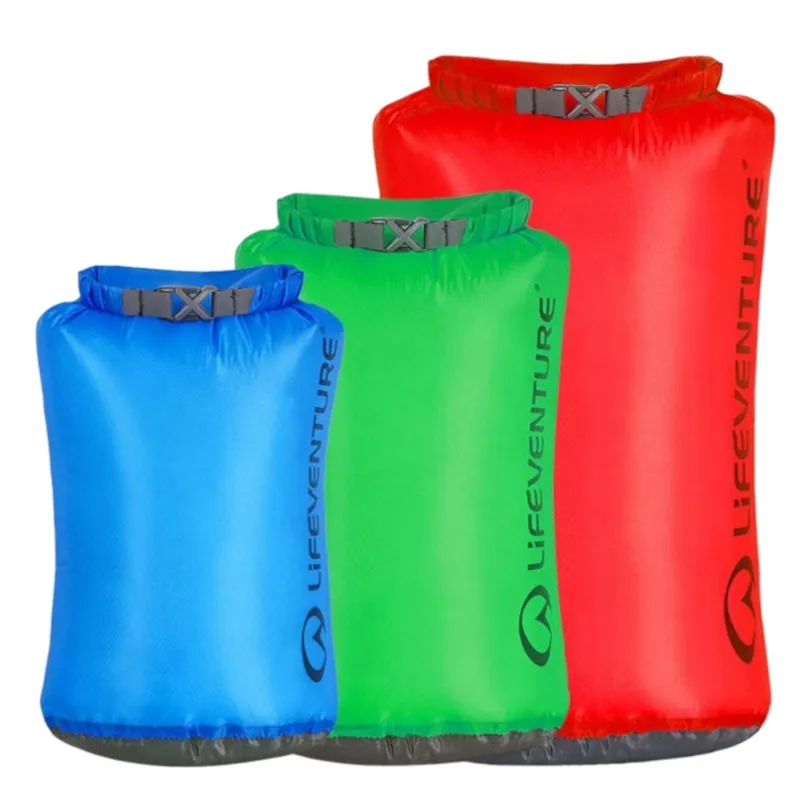 Lifeventure Ultralight Dry Bag Multipack, blå, grøn og rød