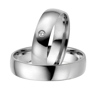 BARTOLI Classic vielsesringe i 8 kt. Hvidguld med Diamant 0,02 ct. - 5 mm