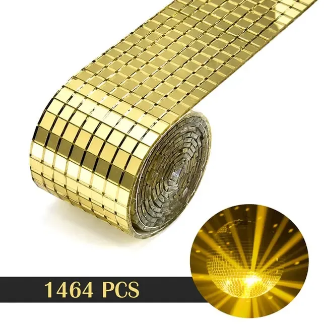 DIY spejlmosaik. Selvklæbende mini-spejle i ægte glas. Mål: 4x100cm - 1464 stk. Gold.