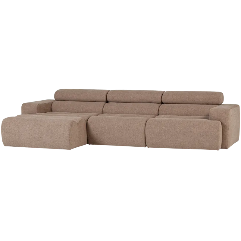 WOOOD Novi sofa, m. venstre chaiselong, justerbar nakkestøtte - taupe bouclé stof