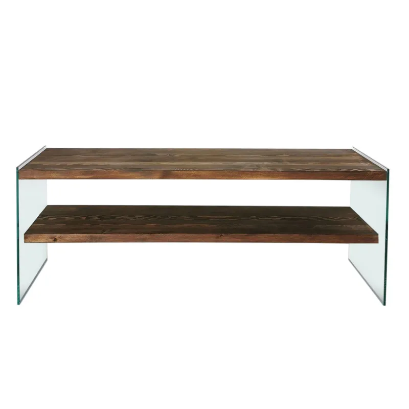 NORDVÄRK TV103 TV-bord, m. 1 hylde - glas og valnøddefarvet fyrretræ (120x35)