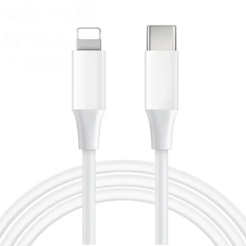 USB-C til Lightning-kabel. 9V, 20W hurtig opladning. Hvid. 2 m.