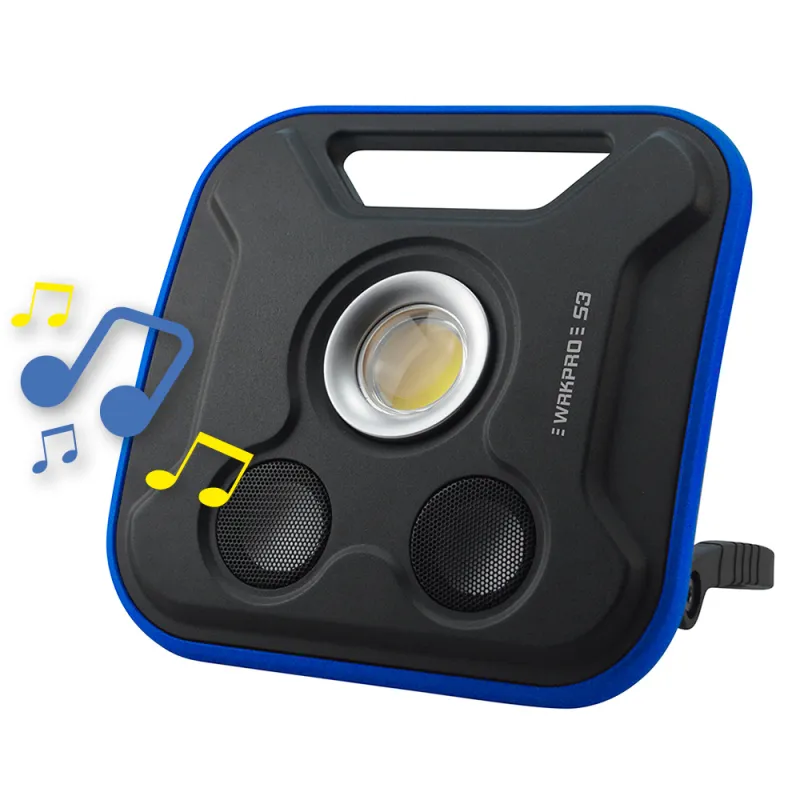 WRKPRO arbejdslampe "S3" 20W COB med genopladeligt batteri og 5W Bluetooth højtaler