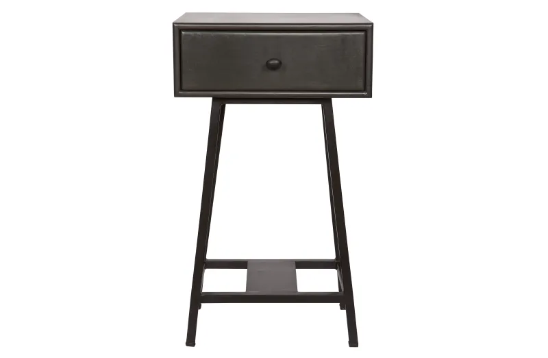 WOOOD Collection sidebord, m. 1 skuffe - sort mangotræ og sort metal (40x30)
