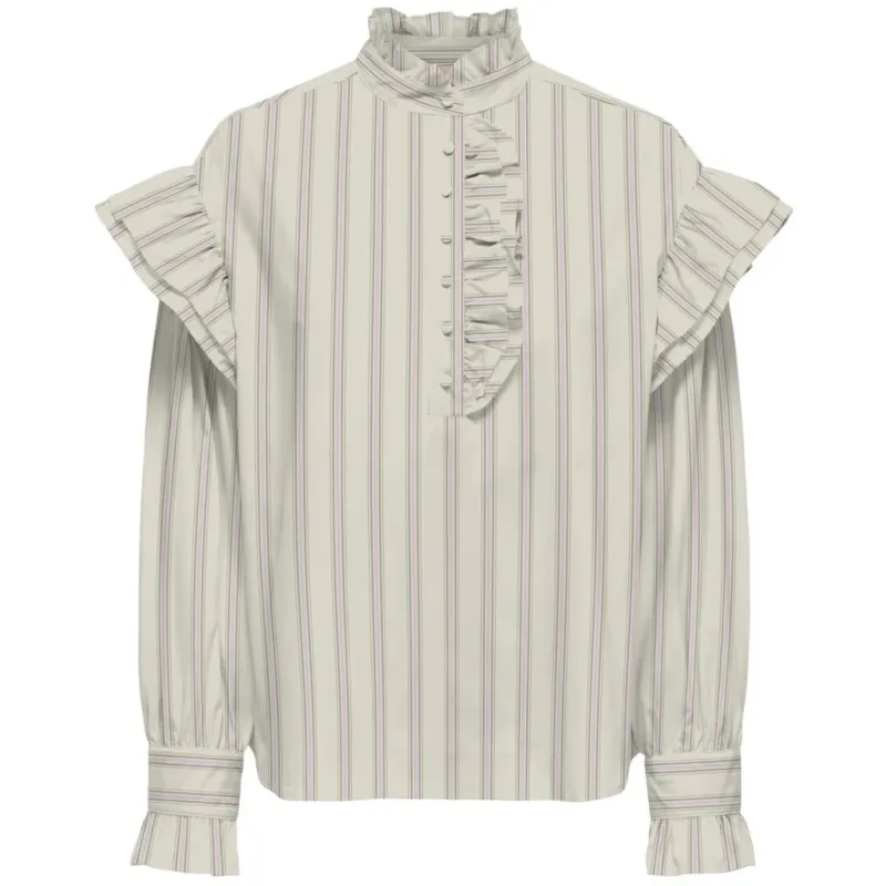 ONLY dame bluse ONLMALOU - Bone White PINK LADY + HEDGE GREEN