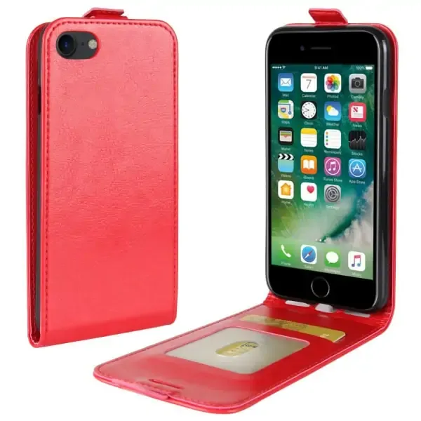 Læder top-flip cover til iPhone 7/8. Rød.