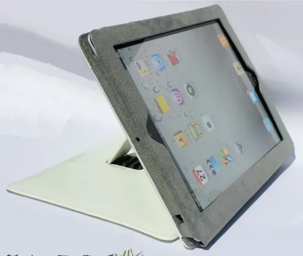Lædercover med 4 højdeindstillinger, til iPad 2/3/4. Hvid.