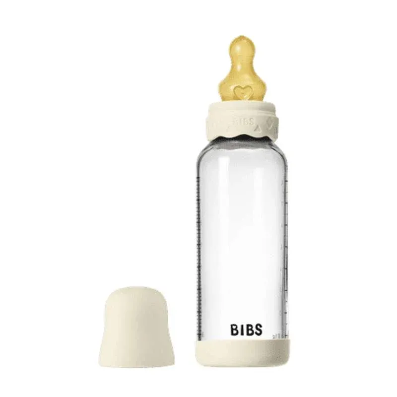 BIBS Bottle - Sutteflaskesæt - Glas - Boheme - Naturgummi/Medium Flow/Rund - 240ml - Ivory