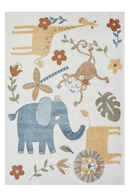 TEPPI Bohem Kids Zoo gulvtæppe til børn, rektangulær - multifarvet polyester (80x150)