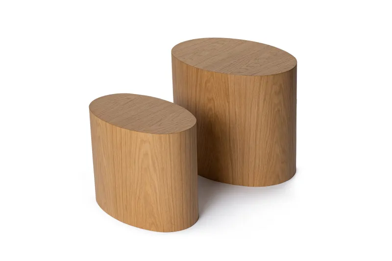 NORDVÄRK Elipse sidebord, oval - natur egefinér (sæt med 2)