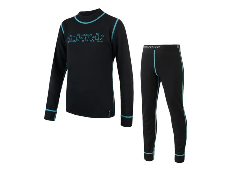 Sensor Double Face Kids Set- Skiundertøj Børn - Sort - Str. 90