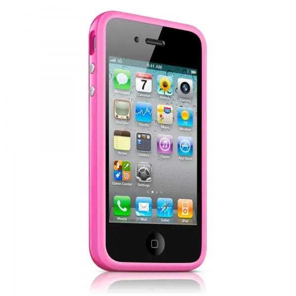 iPhone 4/4S hård gummi bumper. Pink.