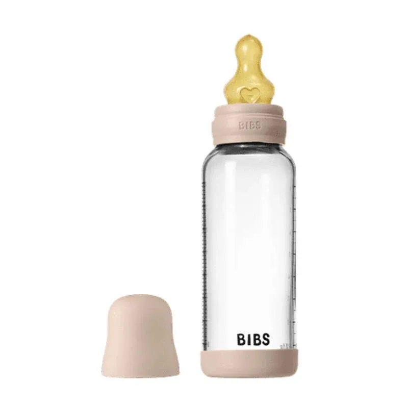 BIBS Bottle - Sutteflaskesæt - Glas - Naturgummi/Medium Flow/Rund - 240ml - Blush