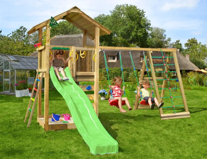 Jungle Gym - Legetårn Jungle Gym Sierra 2.1 m/2-Climb Module 220 og grøn rutschebane