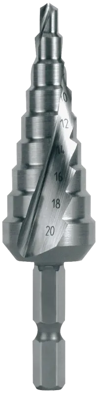 Trappebor HSS 1/4" 6kt. bit-skaft 1H 4,0-20,0mm